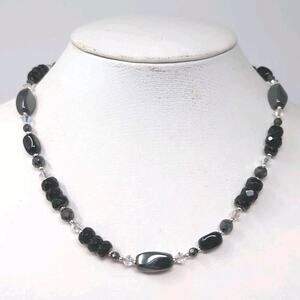 Sterling Silver 925 Hematite Bead Necklace Adjustable 16 - 19 Inch